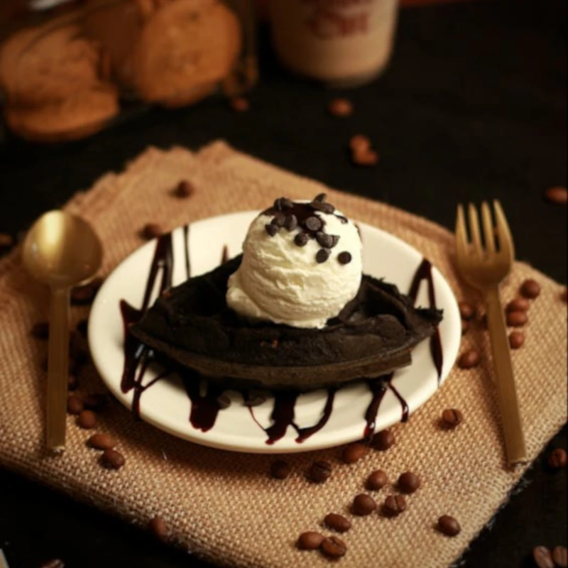 A plate with a chocolate Sauce